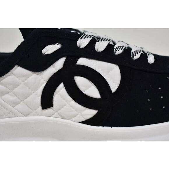 Chanel 22S Men Blue Suede White CC Logo Low Top Lace Up Trainer Sneaker 44 11 - Picture 4 of 10